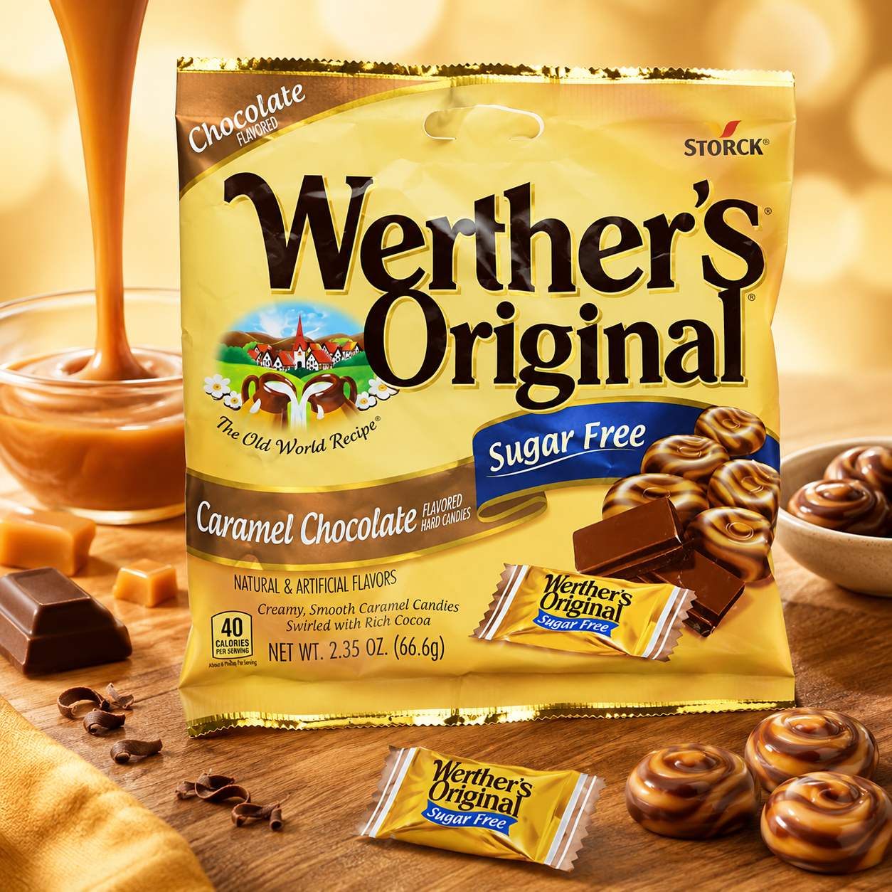 Werther's Original Sugar Free Caramel Chocolate Flavor Candy Bag 2.35 oz