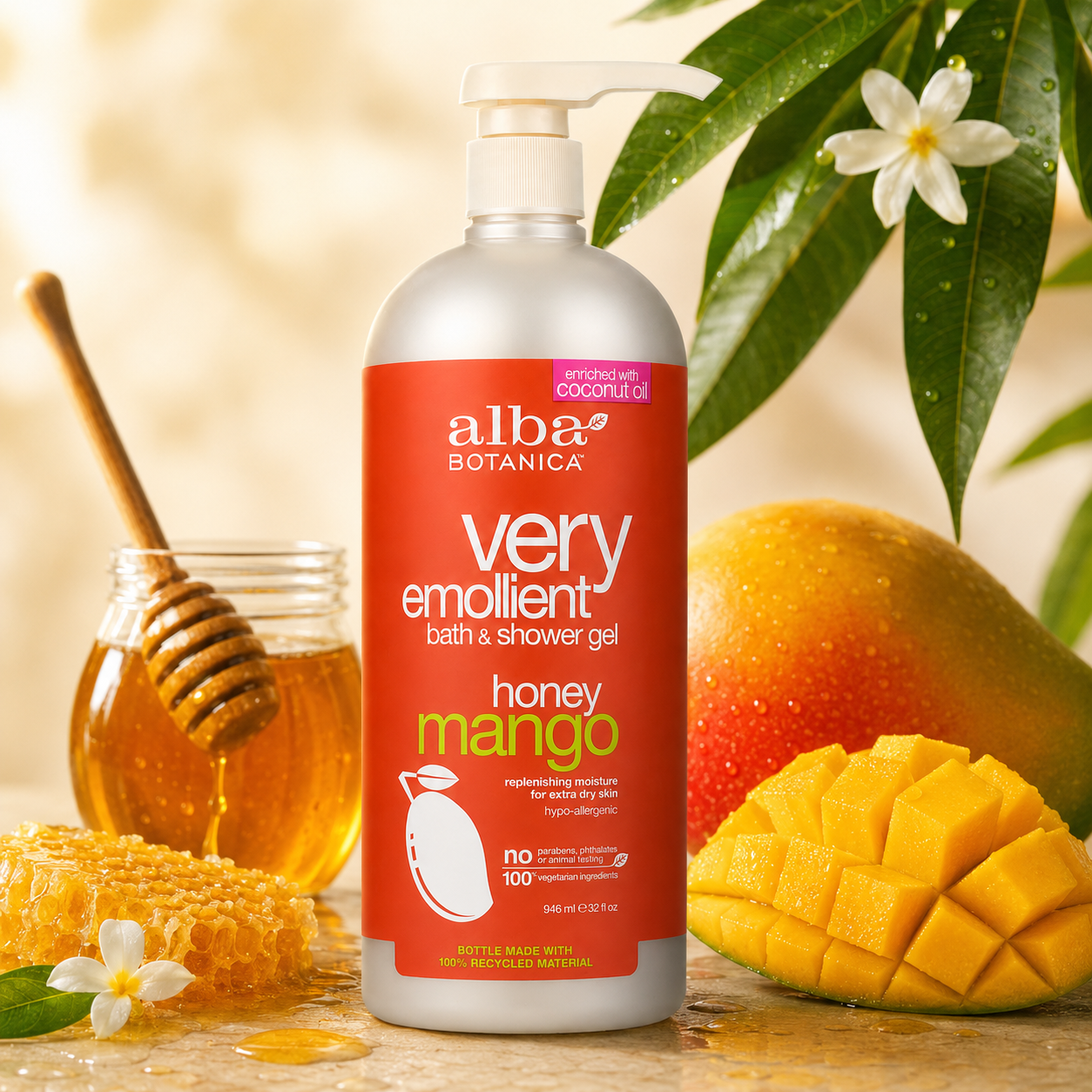 Alba Botanica Very Emollient Bath & Shower Gel Honey Mango 32 oz