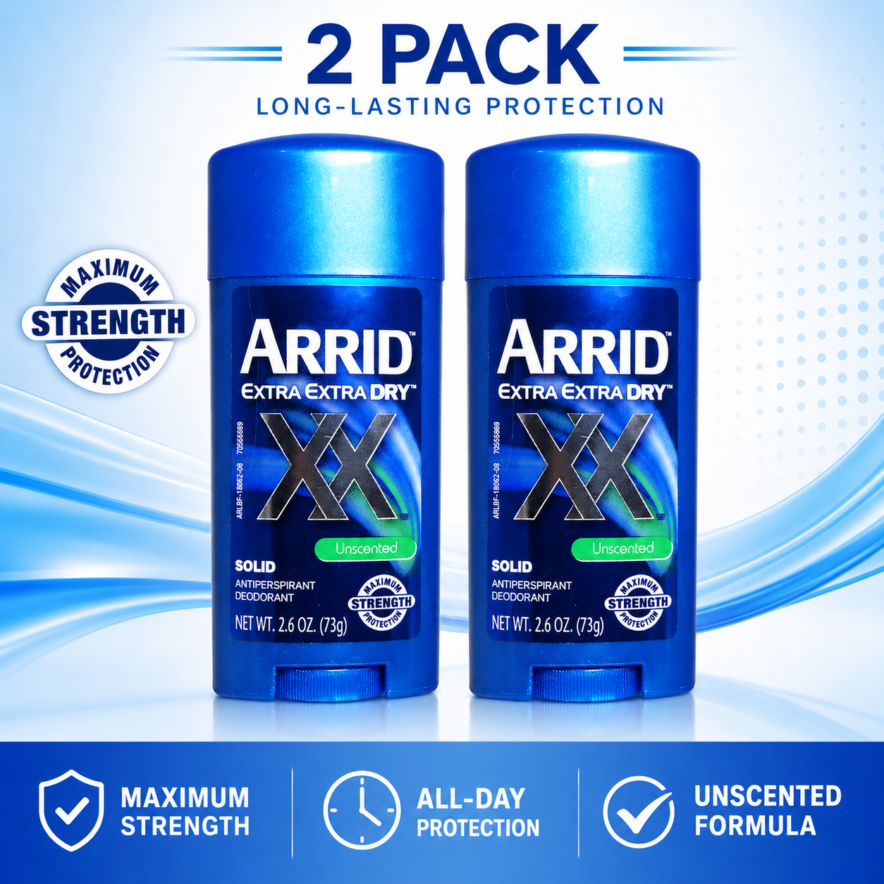Arrid XX Anti-Perspirant Deodorant Solid Unscented 2.6 oz