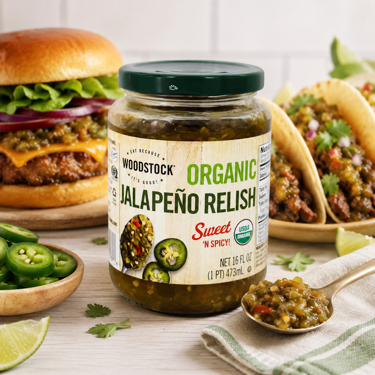 Woodstock Farms Organic Jalapeno Relish 16 oz Woodstock Farms