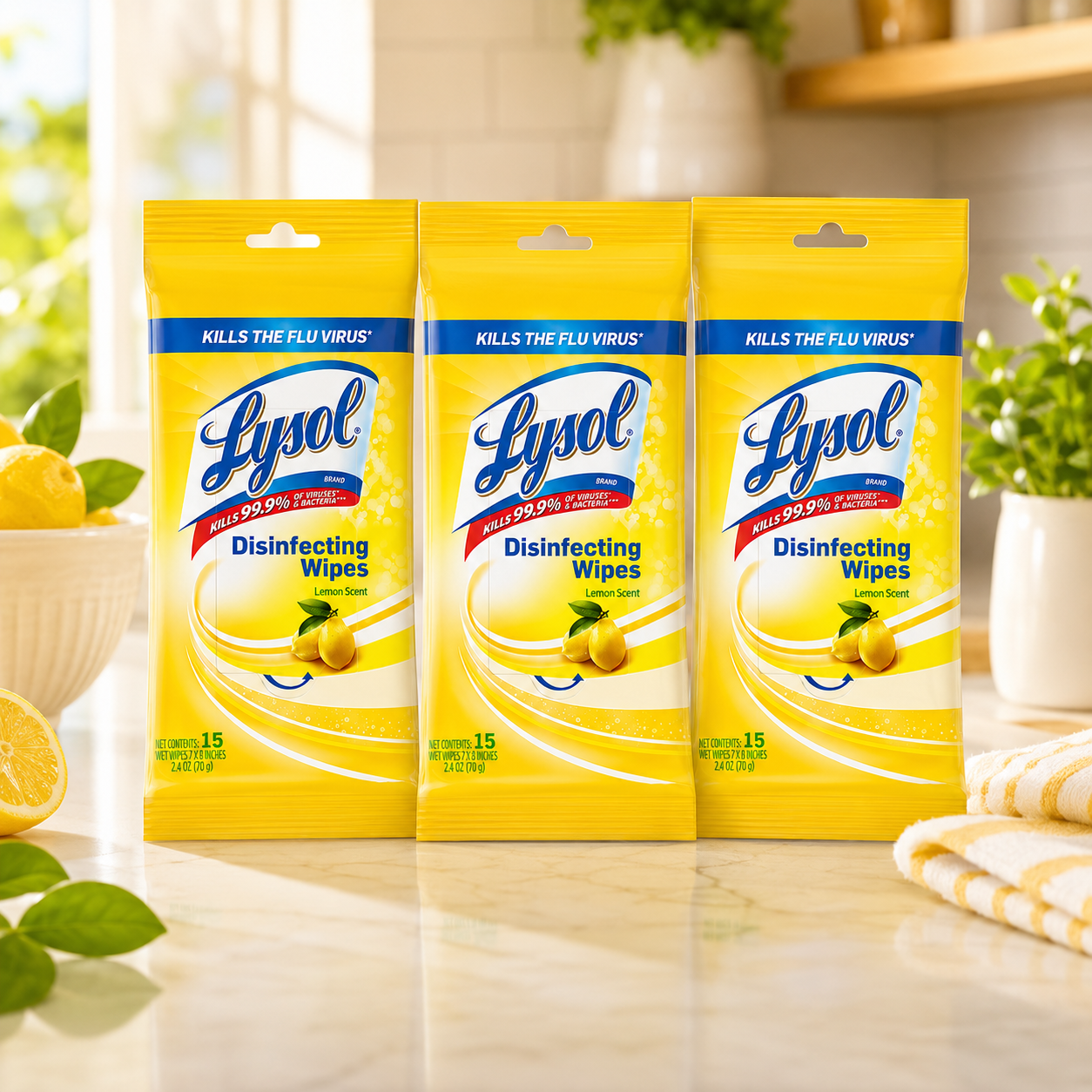 Lysol Disinfecting Wipes To Go Pack Lemon Scent 15 Count