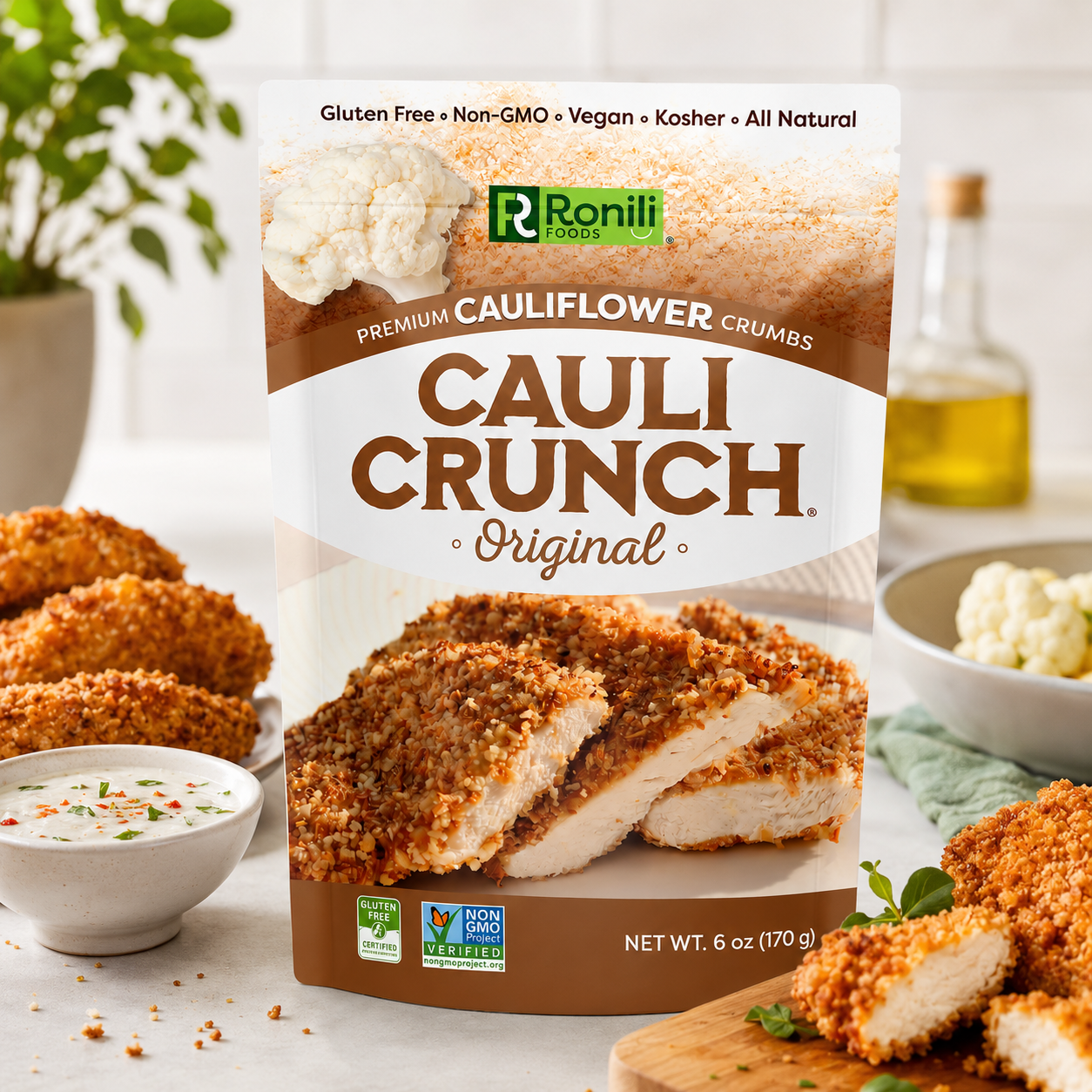 Cauli Crunch | Original Gluten Free Cauliflower Bread Crumbs Bread-Free Breadcrumbs, Certified Gluten Free + NON-GMO, Vegan, Kosher Bread Crumbs, All Natural (Original)
