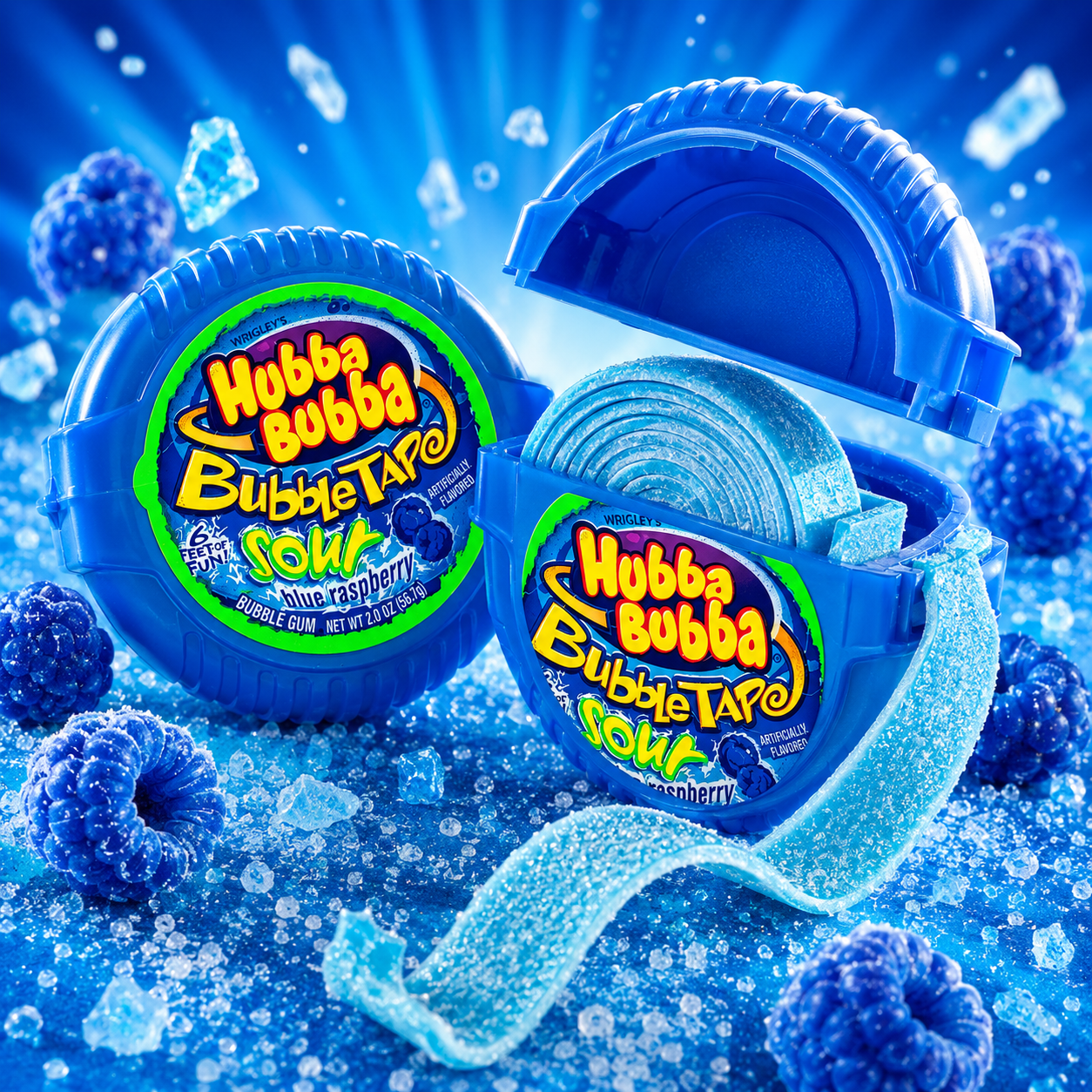 Hubba Bubba Bubble Tape Sour Blue Raspberry Chewing Gum 6 Feet of Fun
