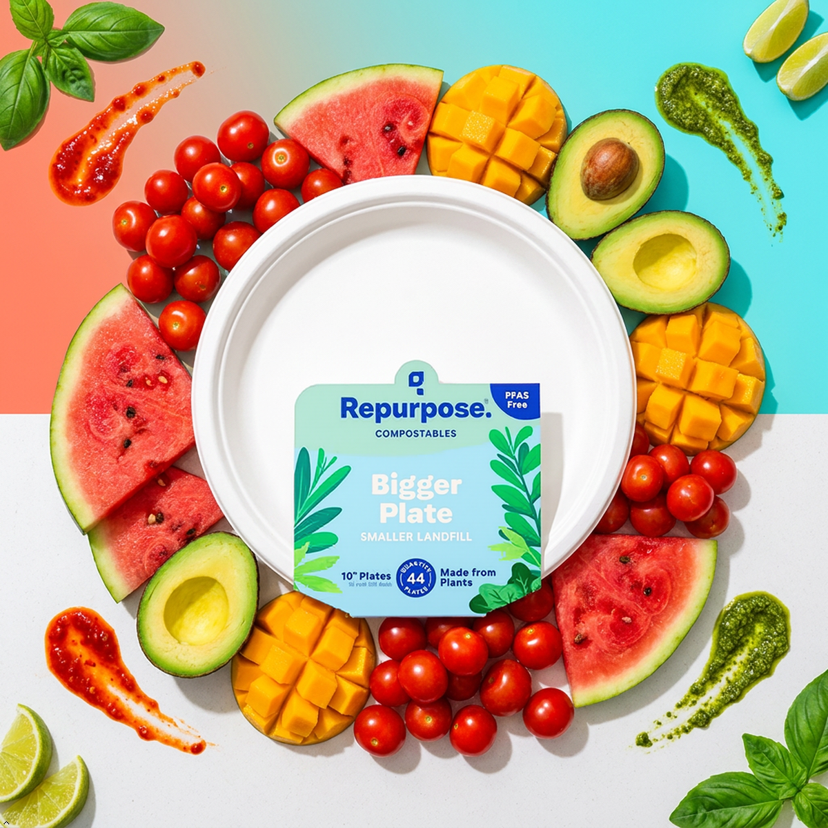 Repurpose Compostable Plates 10in, 44 Count Repurpose