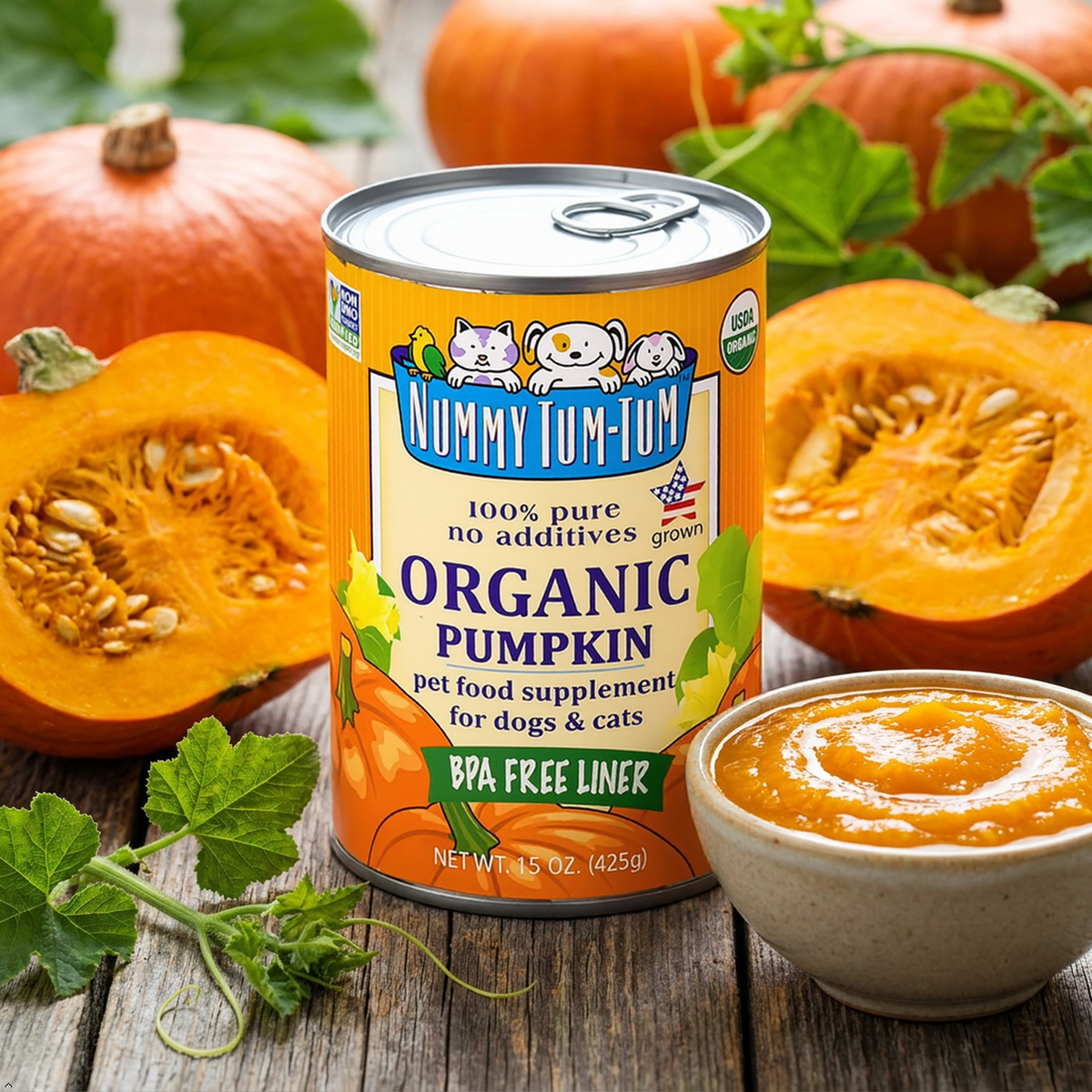 Nummy Tum Tum Organic Canned Pumpkin for Dogs, 15 oz (Pack of 12) Nummy Tum Tum