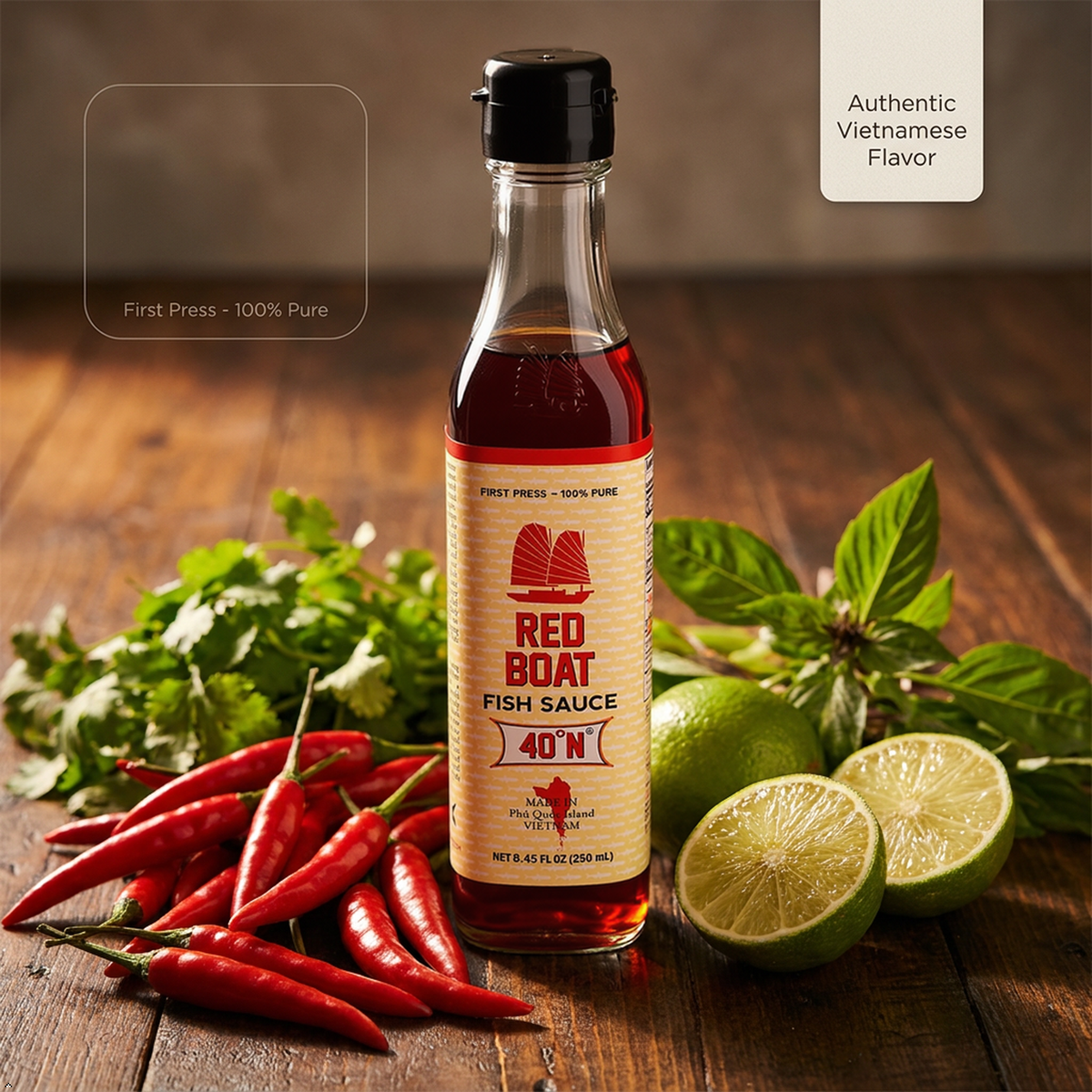 Red Boat Vietnamese Extra Virgin Fish Sauce Bottle, 8.45 oz Red Boat