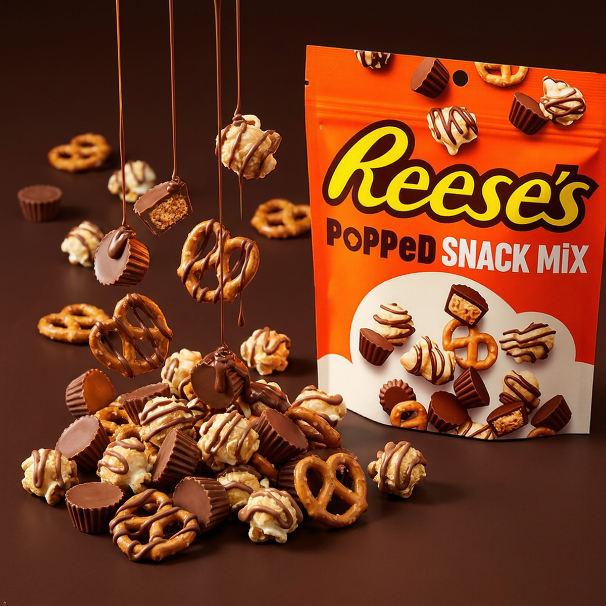 REESE'S Chocolate Peanut Butter Popped, Snack Mix Bag, 8 oz Reese's