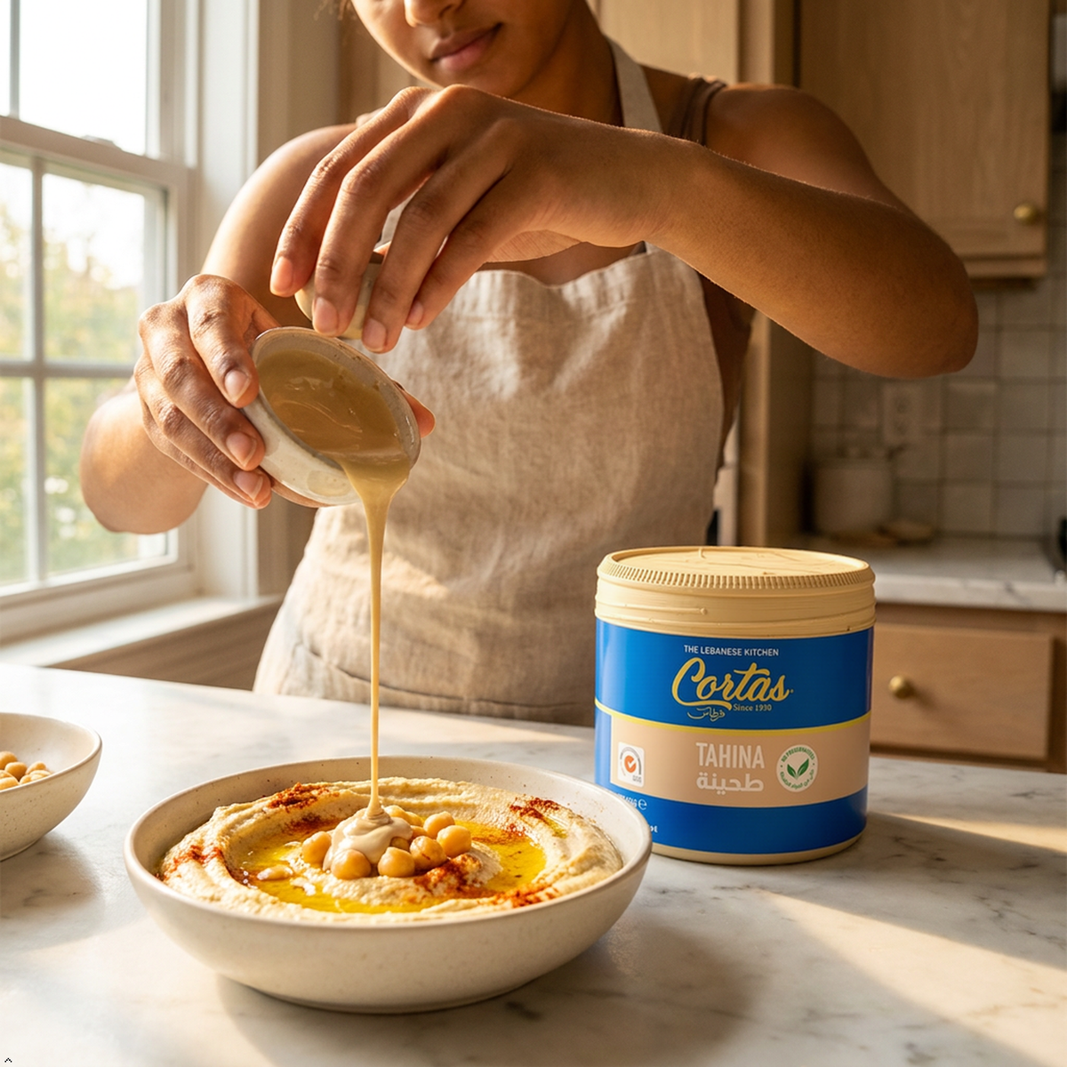 Cortas Premium Lebanese Tahini 1 LB, All Natural Sesame Paste Cortas