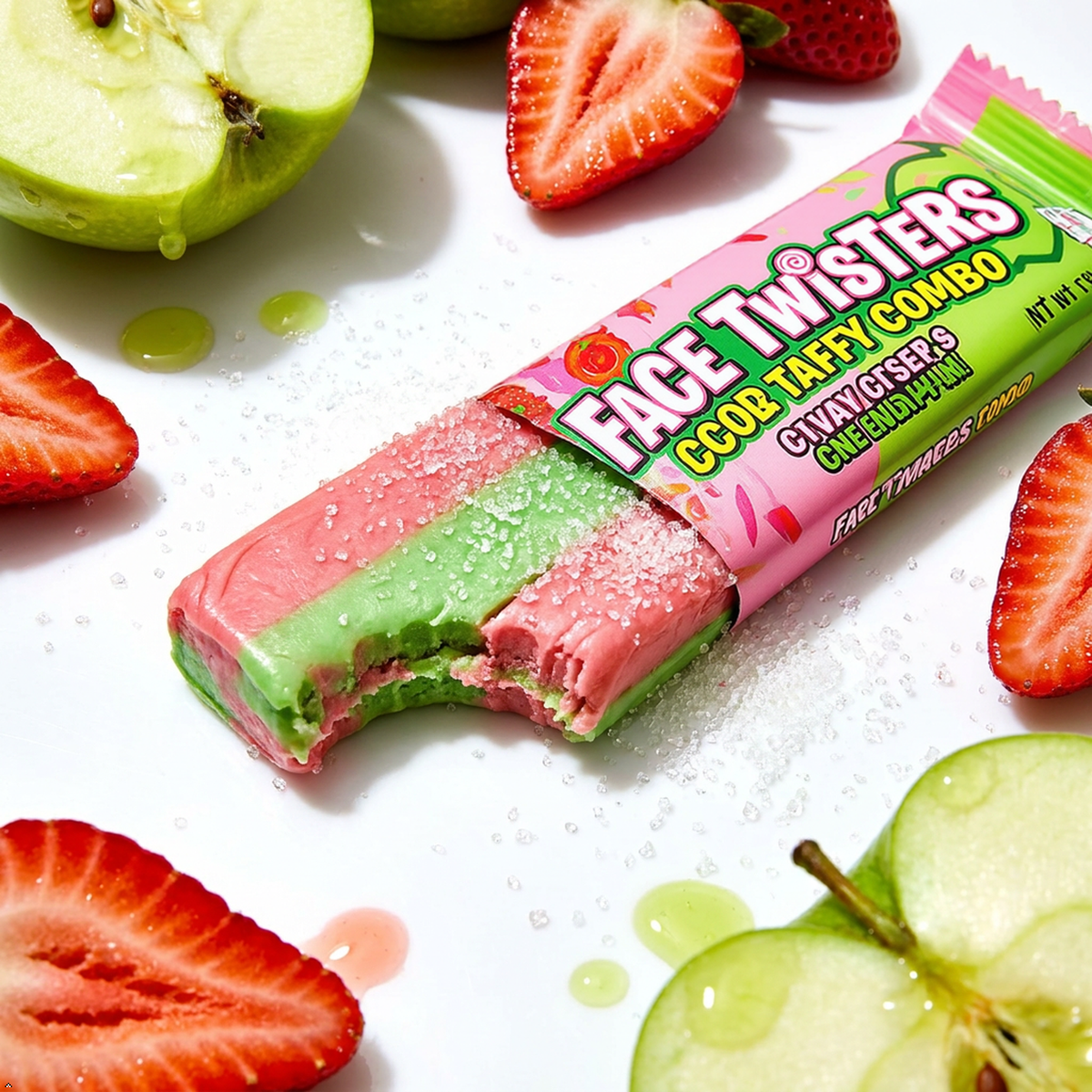 Face Twisters Sour Taffy Combo Strawberry and Green Apple - (Pack of 4) Large Face Twisters