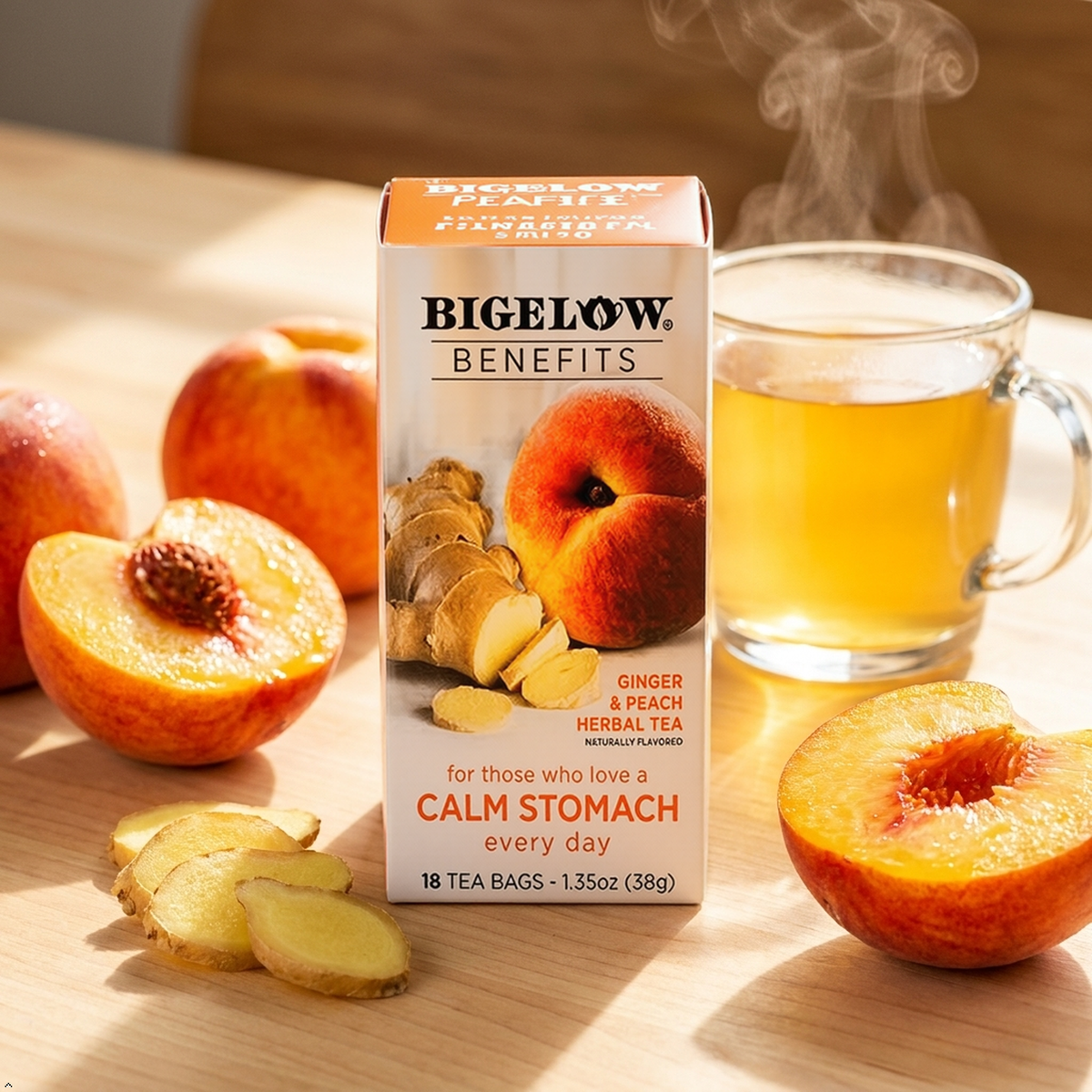 Bigelow Benefits Herbal Tea Ginger Peach, 18 Count (Pack of 2) Bigelow