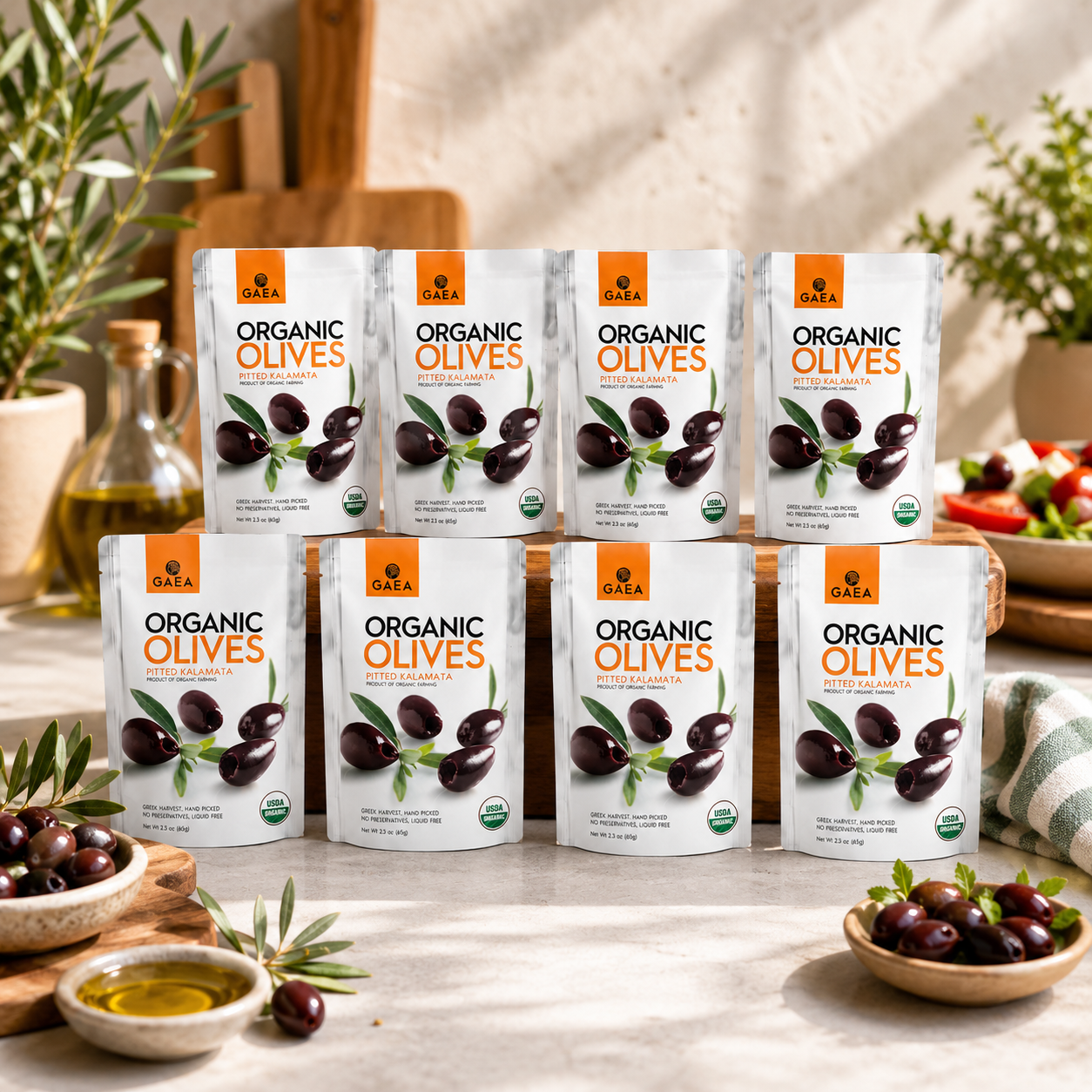 Gaea Organic Snack Pack Pitted Kalamata Olives with Sea Salt and Vinegar 2.3 oz
