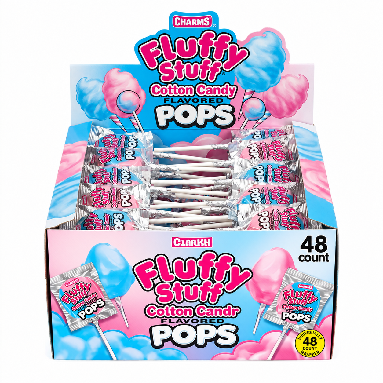 Charms Fluffy Stuff Cotton Candy Lollipops- (Pack of 48) Charms