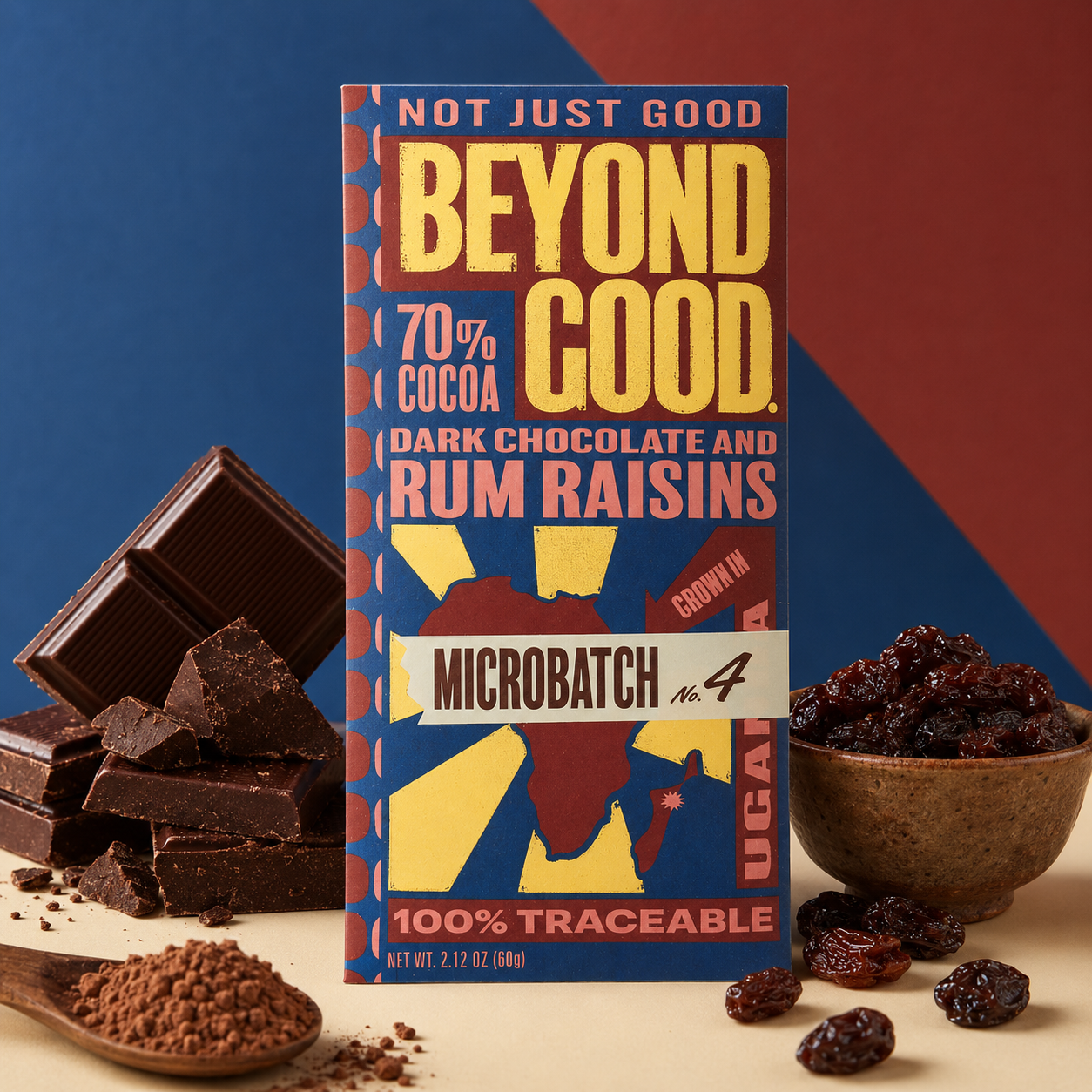 Beyond Good 70% Rum Raisins Microbatch Chocolate Bar, 2.12 Ounce
