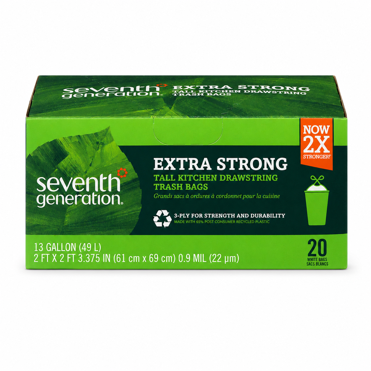 Seventh Generation Drawstring Kitchen Trash Bags 13 Gallon 20 Bags