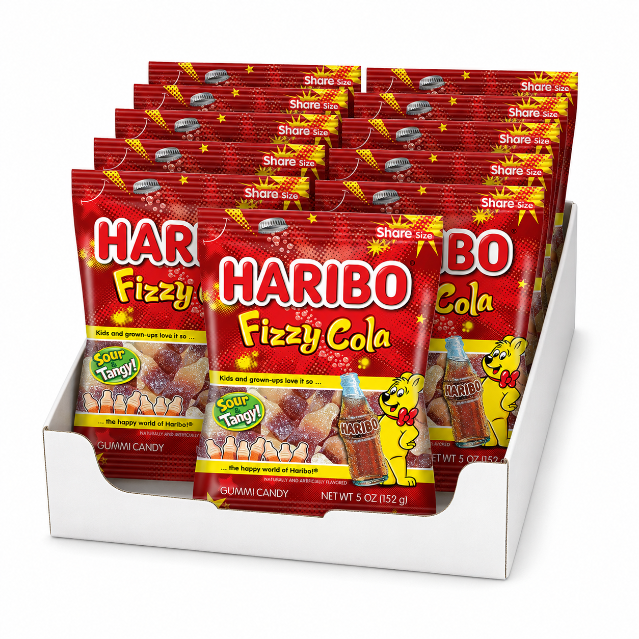 HARIBO Fizzy-Cola Gummi Candy Share Size Bags Sour & Tangy Cola Flavor Soft & Chewy 5 oz