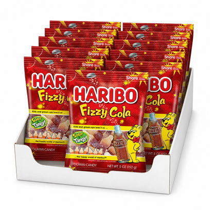 HARIBO Fizzy-Cola Gummi Candy Share Size Bags Sour & Tangy Cola Flavor Soft & Chewy 5 oz