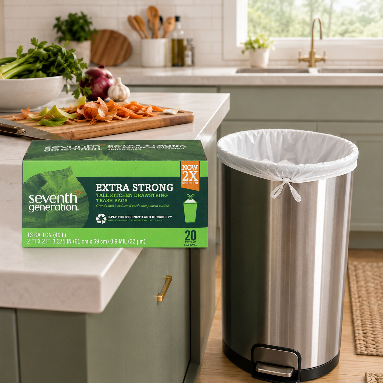 Seventh Generation Drawstring Kitchen Trash Bags 13 Gallon 20 Bags