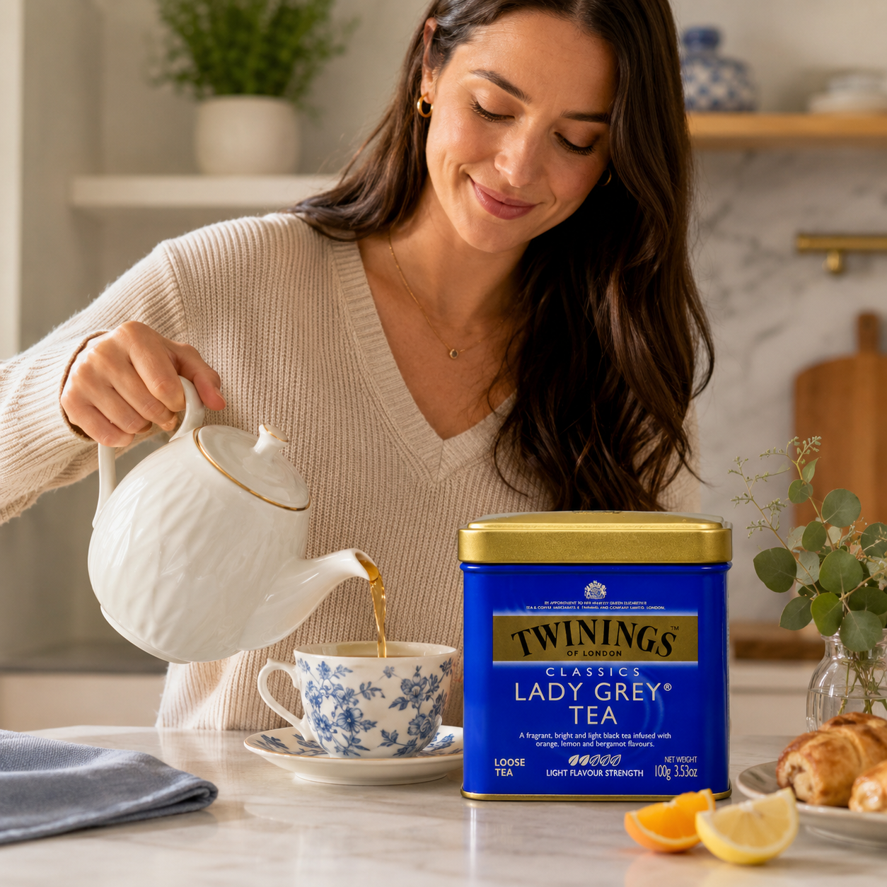 Twinings Lady Grey Loose Black Tea Tin Lemon & Orange Peel Caffeinated 3.53 oz