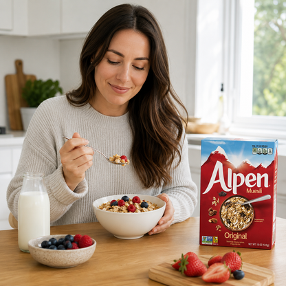 Alpen Muesli Original Cereal, Heart Healthy Cereal with Wheat Flakes, Rolled Oats, Nuts and Raisins, Non-GMO Project Verified, 14 OZ Box (Pack of 6)