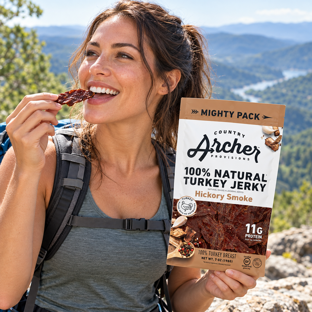 Country Archer Hickory Smoke Turkey Jerky Meat Snack Gluten Free Keto Turkey 7 oz Country Archer