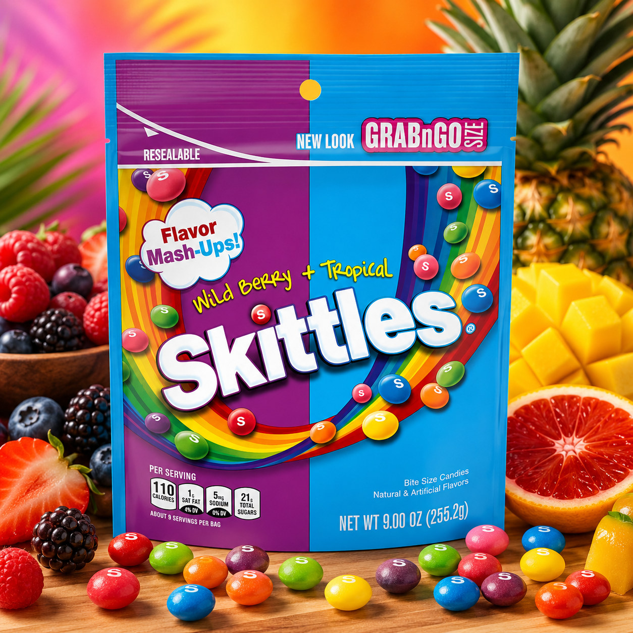 Skittles Mash-Ups Wild Berry and Tropical Candy 9 oz Bag