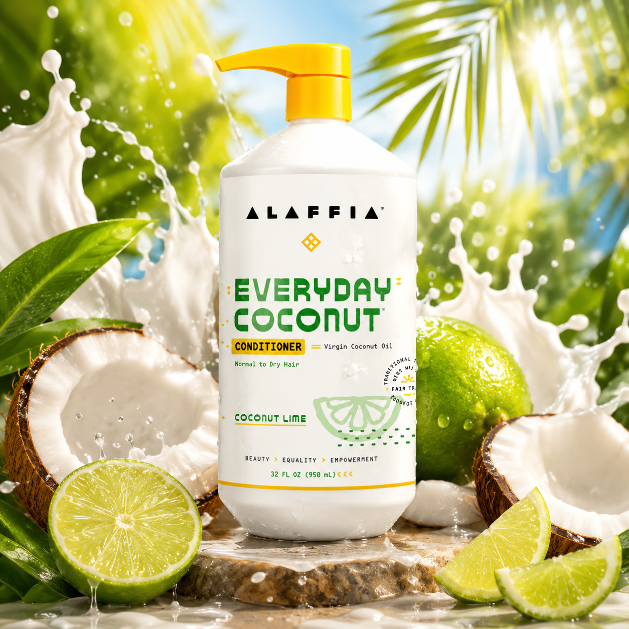 Alaffia Everyday Coconut Lime Conditioner for Normal to Dry Hair - Moisturizing Support with Ginger, Coconut Oil, and Shea Butter, Fair Trade, 32 Fl Oz