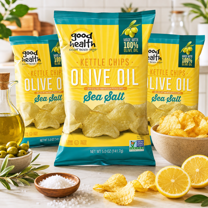 Good Health Olive Oil Kettle Style Chips with Sea Salt 5 oz. Bag (Pack of 4)