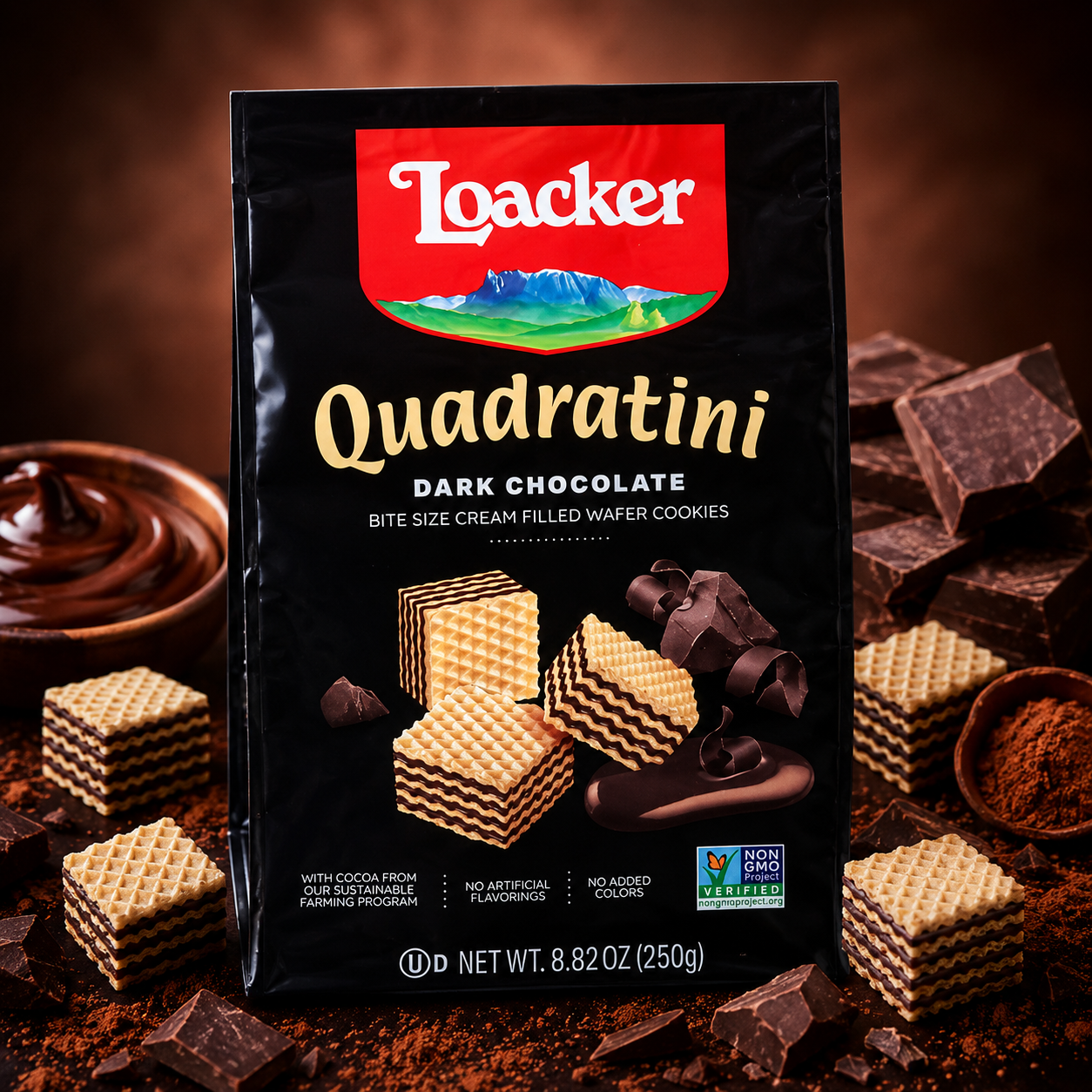 Loacker Quadratini Dark Chocolate Wafer Cookies 8.82 oz