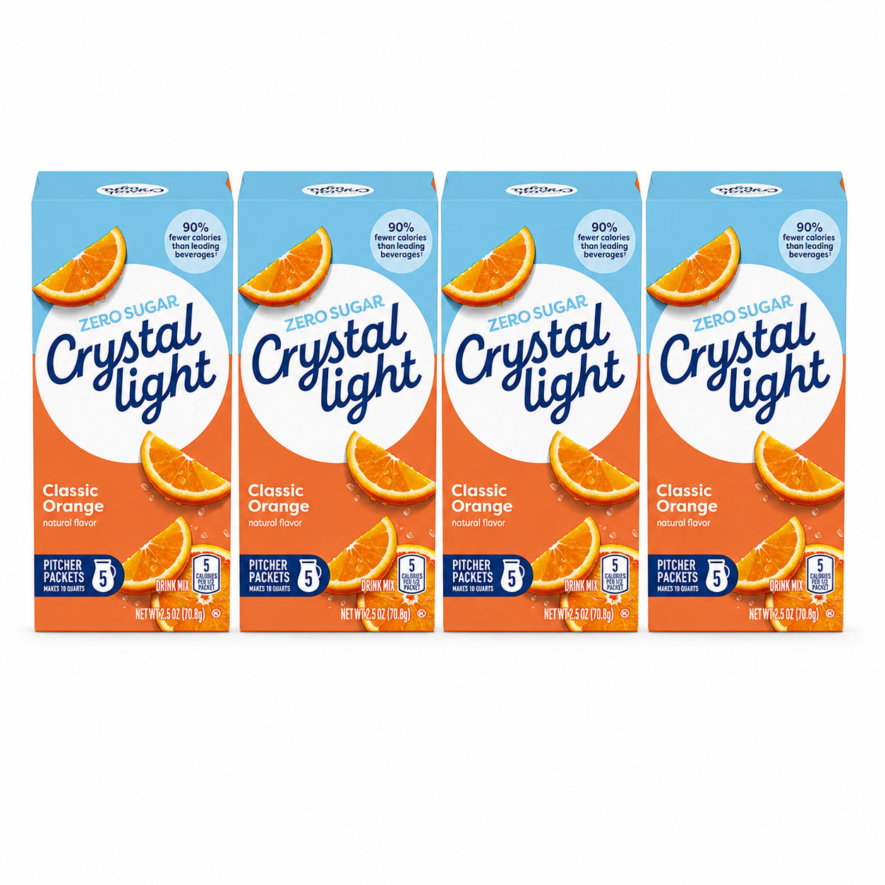 Crystal Light Classic Orange with Vitamin C & Calcium Drink Mix 5 Pitcher Packets per Box, (Pack of 4)
