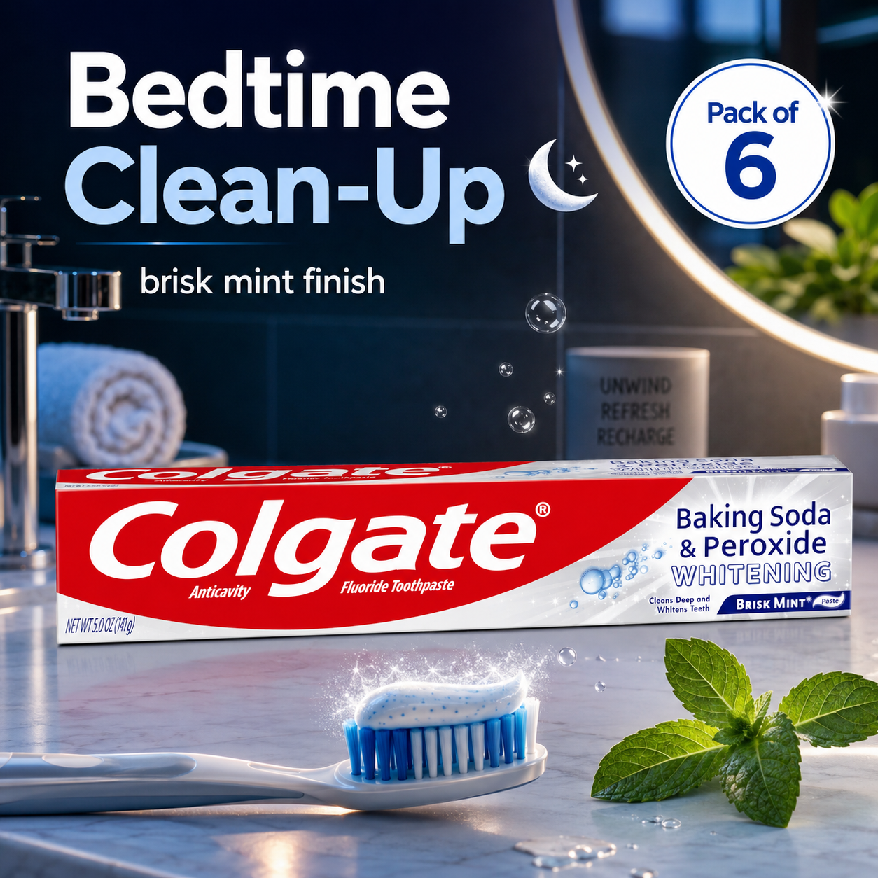 Colgate Baking Soda and Peroxide Toothpaste, Whitening Baking Soda Toothpaste, Brisk Mint Flavor, Whitens Teeth, Fights Cavities and Removes Surface Stains for Whiter Teeth, 2.5 Oz Tube, (Pack of 6)