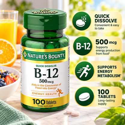 Nature's Bounty Vitamin B12 500 mcg Tablets, 100 Count (Pack of 2) Nature's Bounty