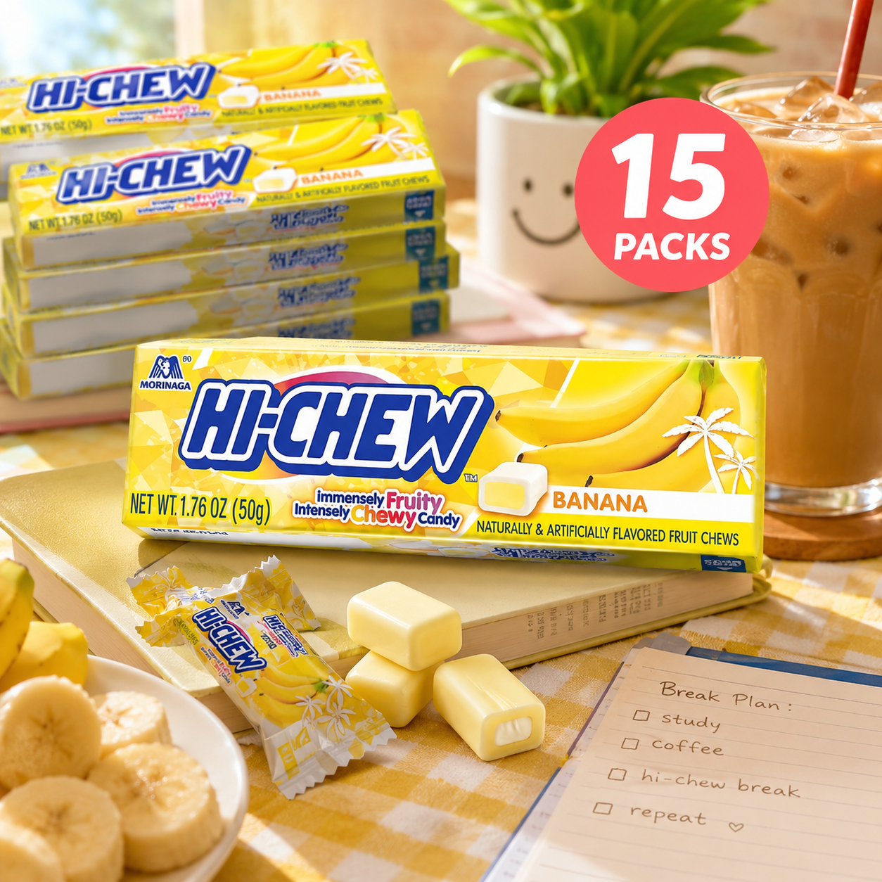 HI-CHEW Banana Sticks Soft & Chewy Candy Each Individually Wrapped Juicy Fruity Flavors 1.76 oz