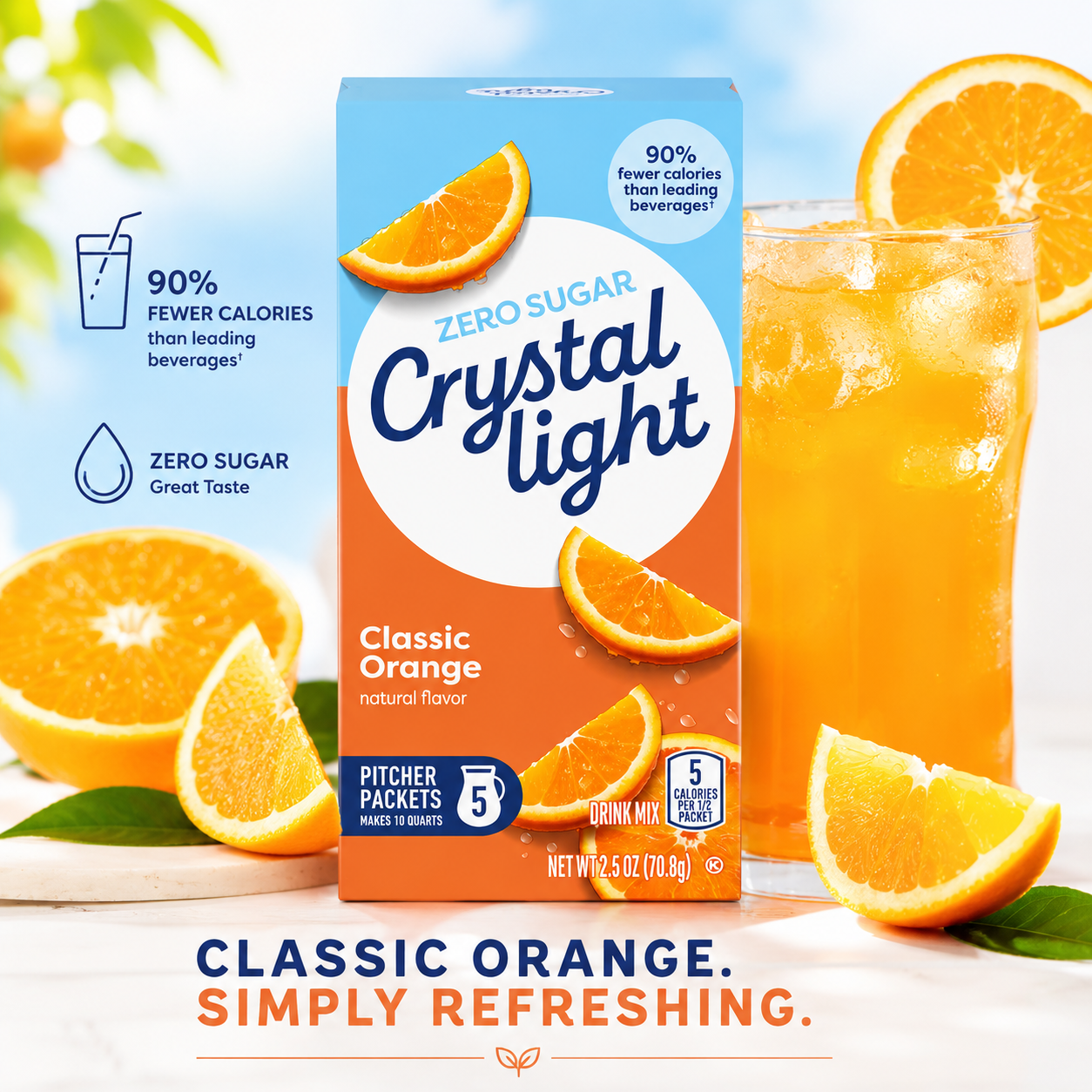 Crystal Light Classic Orange with Vitamin C & Calcium Drink Mix 5 Pitcher Packets per Box, (Pack of 4)