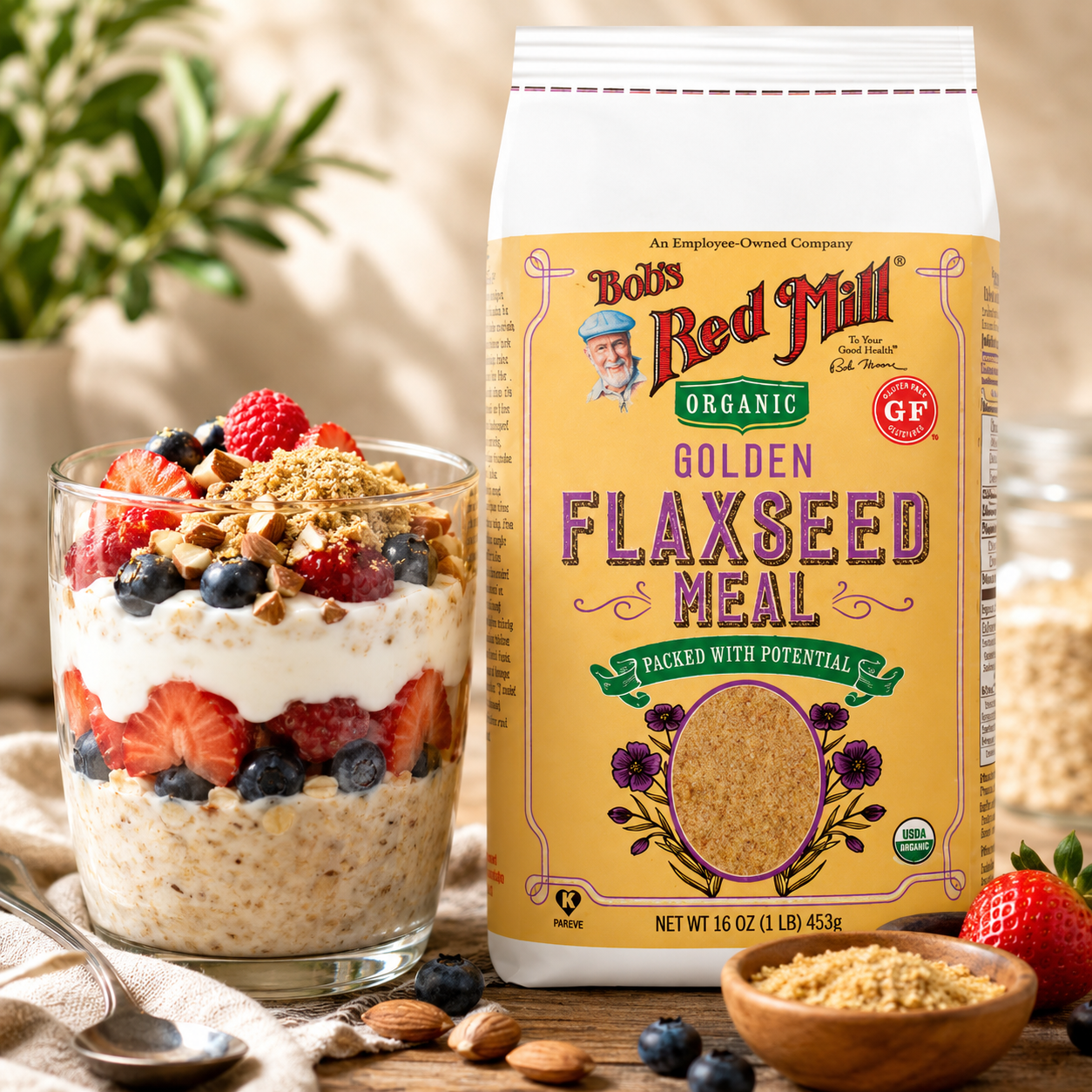 Bob's Red Mill Golden Flaxseed Meal, Organic, Gluten Free, Whole Ground, 16 Ounce