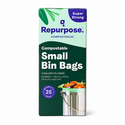 Repurpose Compostables Repurpose 3 Gallon, 11 Liter Super Strong, Small Compostable Trash Bags, Biodegradable Products Institute (BPI) Certified, 25 Count