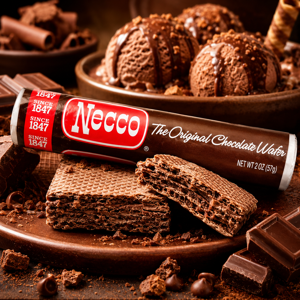 Necco Wafers Original Chocolate Flavored Hard Candy Rolls 2 oz