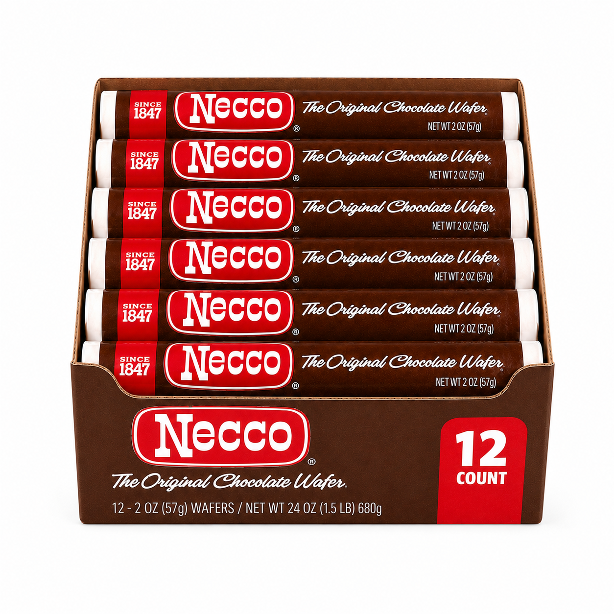 Necco Wafers Original Chocolate Flavored Hard Candy Rolls 2 oz