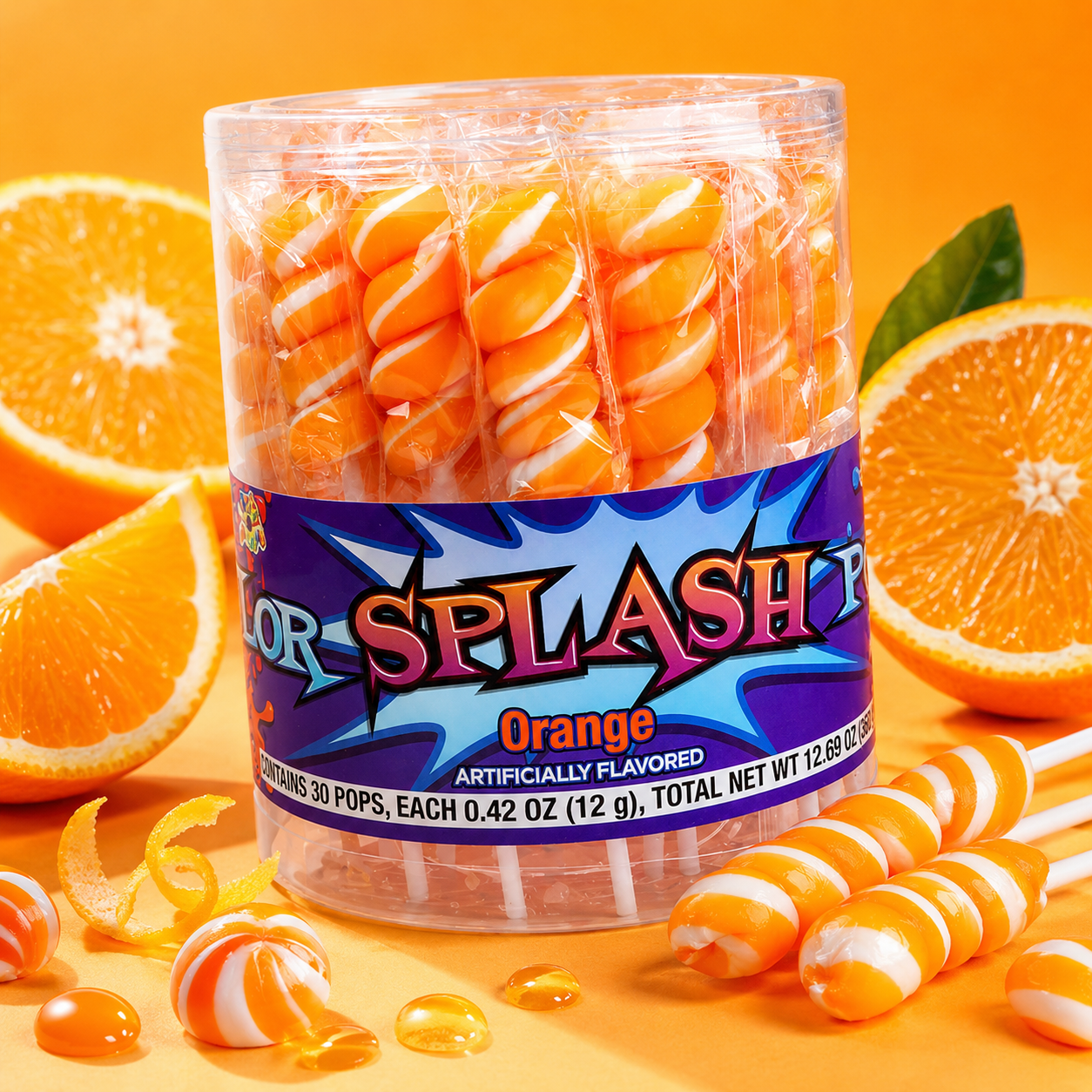 COLORSPLASH LOLLIPOPS Orange Lollipops Jar 12.69 oz 30 Pops