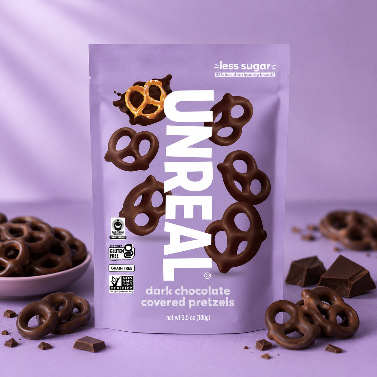 UNREAL Dark Chocolate Covered Pretzels 3.5 OZ