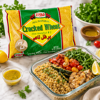 Ziyad Cracked Wheat Bulgur Whole Grain No. 1 Fiber-Rich Ideal for Tabbouleh Kibbeh Curries Soups & Salads Vegan 30-Minute Prep 16 oz