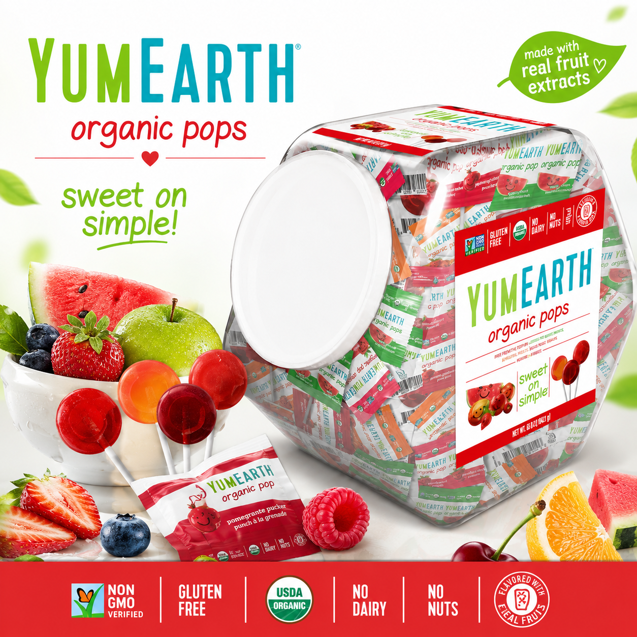 YumEarth Organic Lollipops, Assorted Flavors - Allergy Friendly, Non GMO, Gluten Free, Vegan (Packaging May Vary) (125 Count, Variety Pack)