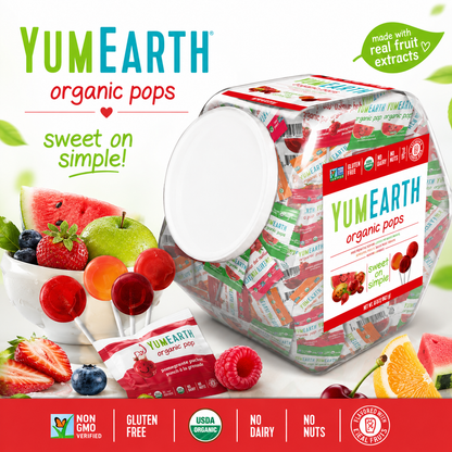 YumEarth Organic Lollipops, Assorted Flavors - Allergy Friendly, Non GMO, Gluten Free, Vegan (Packaging May Vary) (125 Count, Variety Pack)
