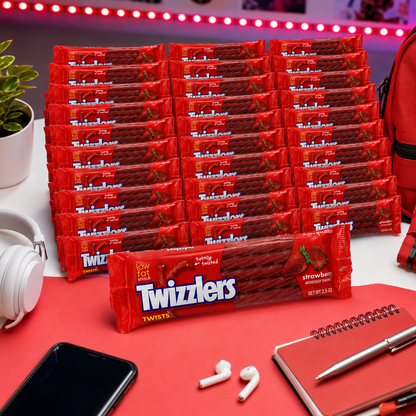 TWIZZLERS Twists, Strawberry Flavored Licorice Candy, Halloween Candy, 2.5 Ounce Packet (Pack of 36)