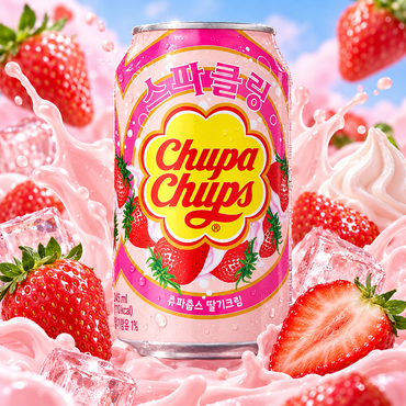 Namyang Chupa Chups Sparkling Soda Strawberry Flavor 345 mL (Pack of 6) Chupa Chups