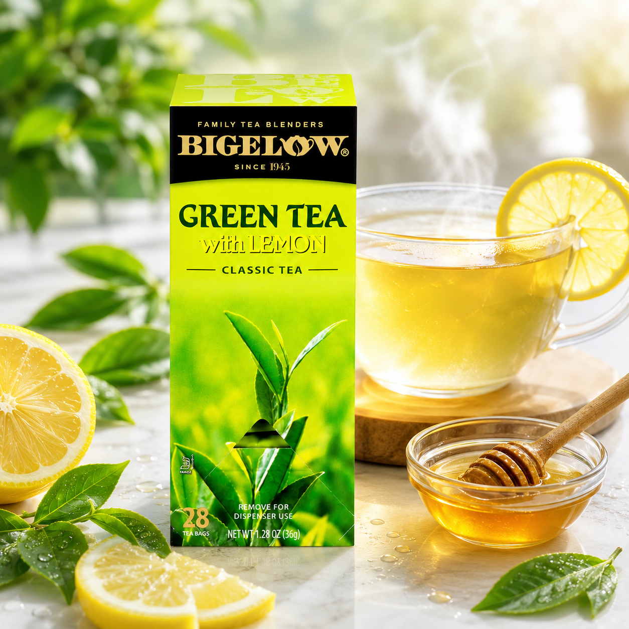Bigelow Green Tea with Lemon Tea Bags Lemon Flavor Rich in Antioxidants 28 ct Box