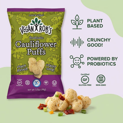 Vegan Rob's Probiotic Cauliflower Puffs, 3.5 oz (Pack of 3) Vegan Rob's
