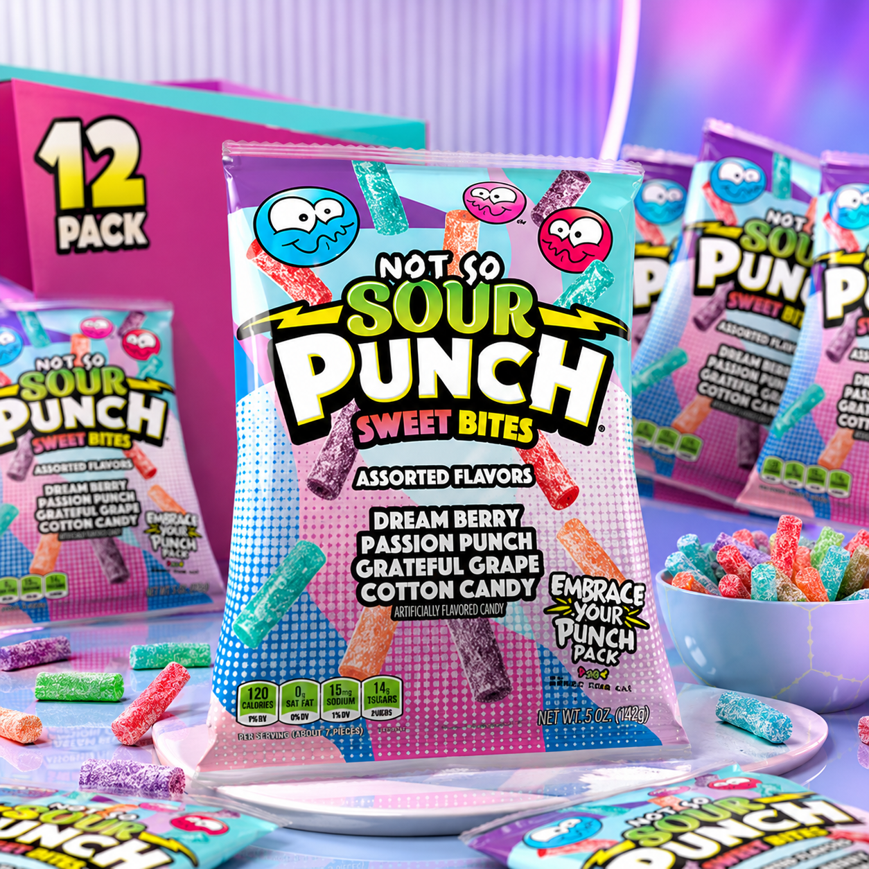 Sour Punch Sweet Bites Assorted Flavors Cotton Candy 5 oz