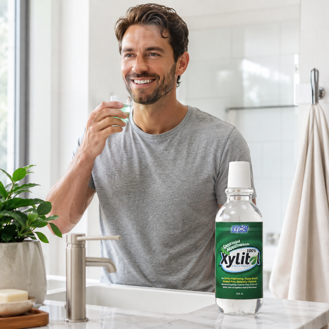 Epic Xylitol Spearmint Flavored Mouthwash 16 oz