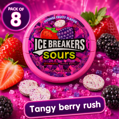 HERSHEY'S Ice Breakers Sours Strawberry-Mixed Berry Chewing Gum Containers 1.5 oz
