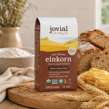 Jovial Organic Einkorn Whole Wheat Flour - Bread Baking Flour for Sourdough, High Protein, Non-GMO, For Organic Pizza & Pasta, European Italian Made, Glyphosate Free - 32 Oz, (Pack of 2)